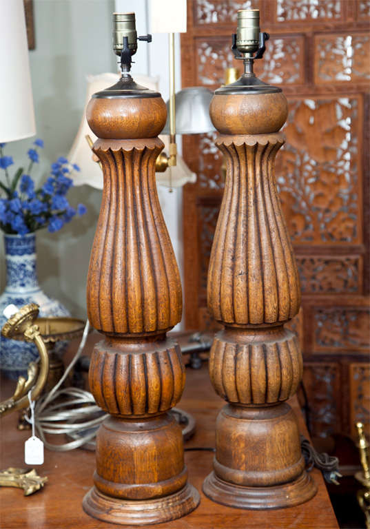 Pair of 19th Century Oak Lamps Made From Piano Legs