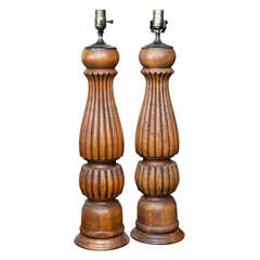 Pair of 19th Century Oak Lamps Made From Piano Legs