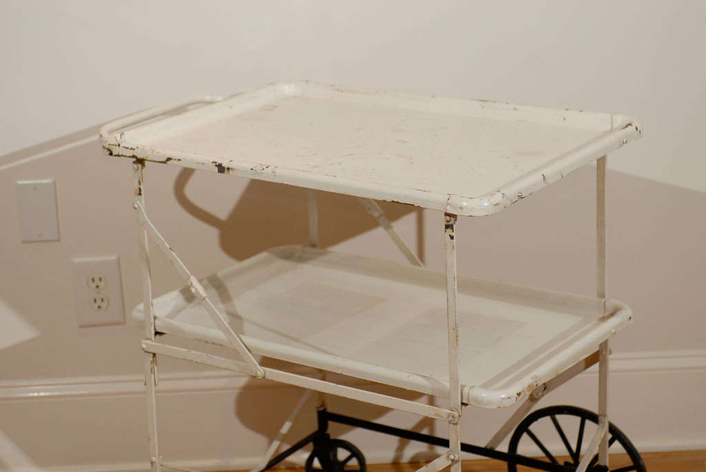 American Vintage White Rolling Apothecary Cart/Trolley For Sale