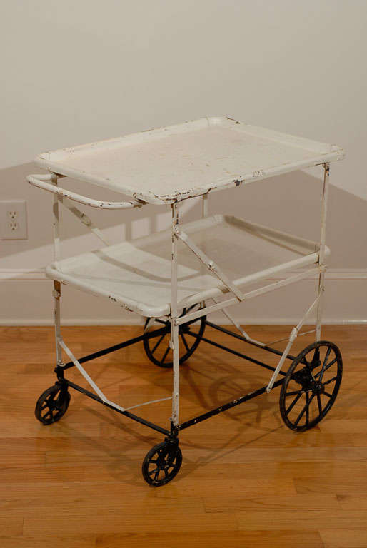 Metal Vintage White Rolling Apothecary Cart/Trolley For Sale
