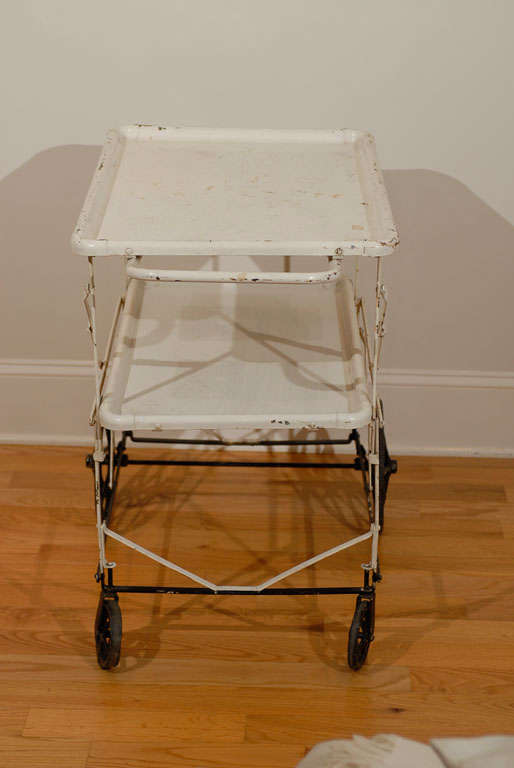 Vintage White Rolling Apothecary Cart/Trolley For Sale 1
