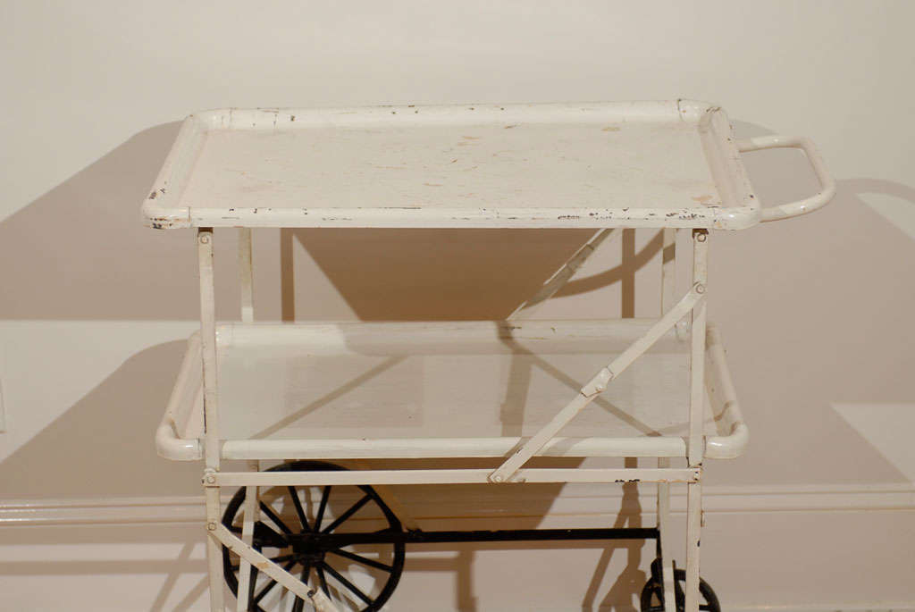 Vintage White Rolling Apothecary Cart/Trolley For Sale 2