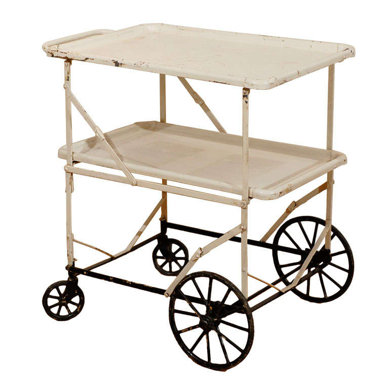 Vintage White Rolling Apothecary Cart/Trolley For Sale