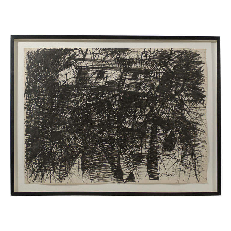 1961 Charcoal Drawing by Robert Bolton For Sale