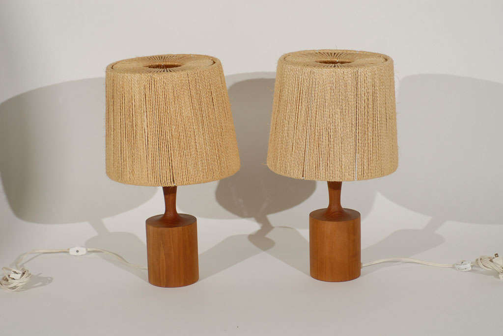 Pair of Teak Wood Table Lamps