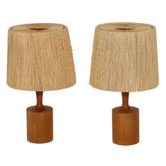 Pair of Teak Wood Table Lamps