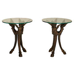 Vintage Pair of Angel End Tables with Glass Top