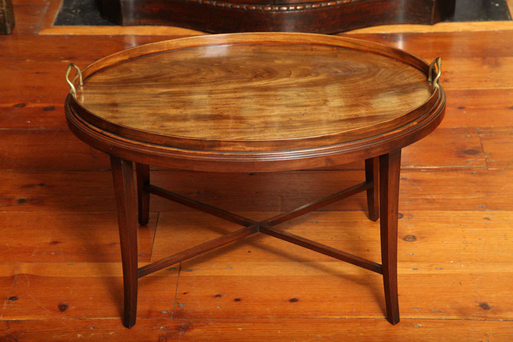 English George III antique oval mahogany tray on stand, c.1780
