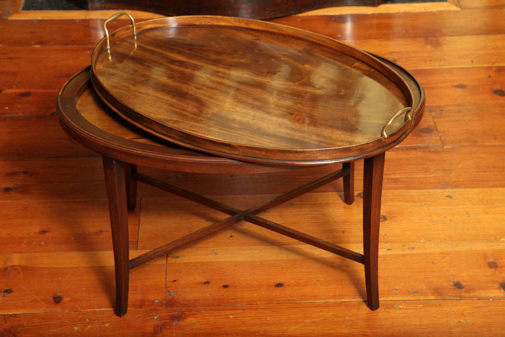 George III antique oval mahogany tray on stand, c.1780 4