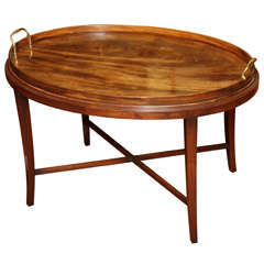 George III antique oval mahogany tray on stand, c.1780