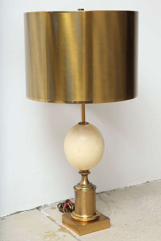 Surprising and seldomly seen lamp by Maison Charles (signed) with an ostrich egg as centerpiece.