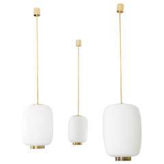 Set of Brass and Opaline Ceiling Fixtures by Karlby for Lyfa