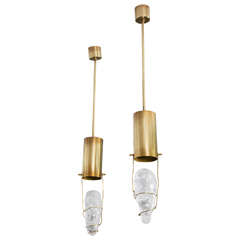 Pair of Angelo Brotto Brass and Glass Ceiling Fixtures