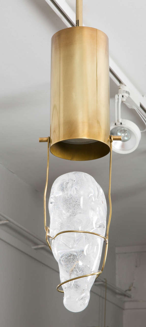 Modern Pair of Angelo Brotto Brass and Glass Ceiling Fixtures