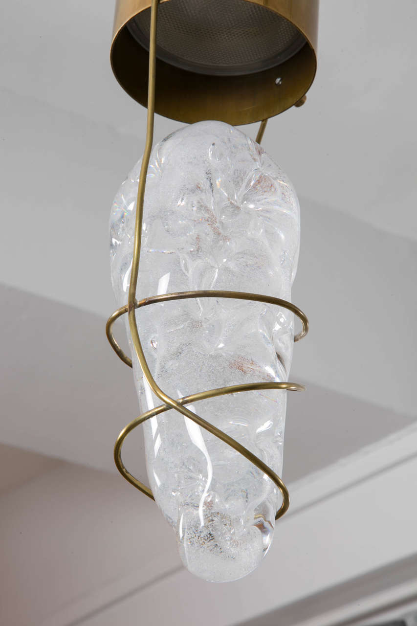 Late 20th Century Pair of Angelo Brotto Brass and Glass Ceiling Fixtures
