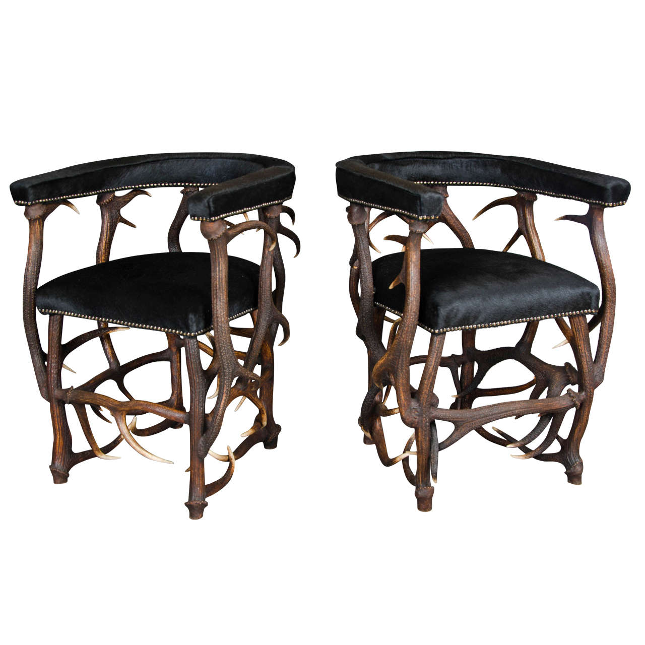 Pair of Original Design Antler Horn Armchairs