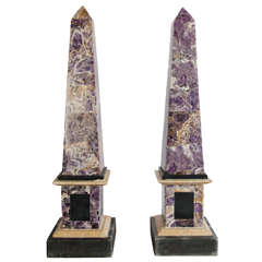 Pair of Late 20th Century Veneered Amethyst Marble Obelisks