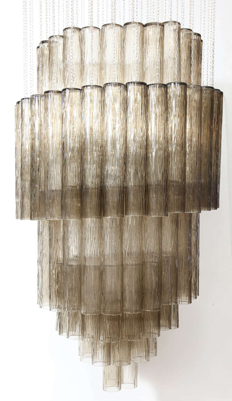 Mid-Century Modern Suspended Smoke Murano Glass Chandelier in the Style of Venini