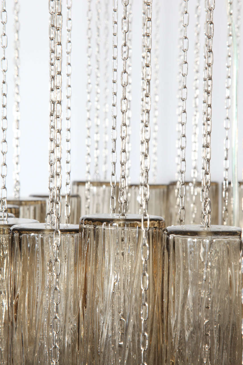 Hand-Crafted Suspended Smoke Murano Glass Chandelier in the Style of Venini