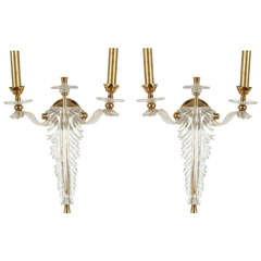 Pair of Lucite and Brass Sconces