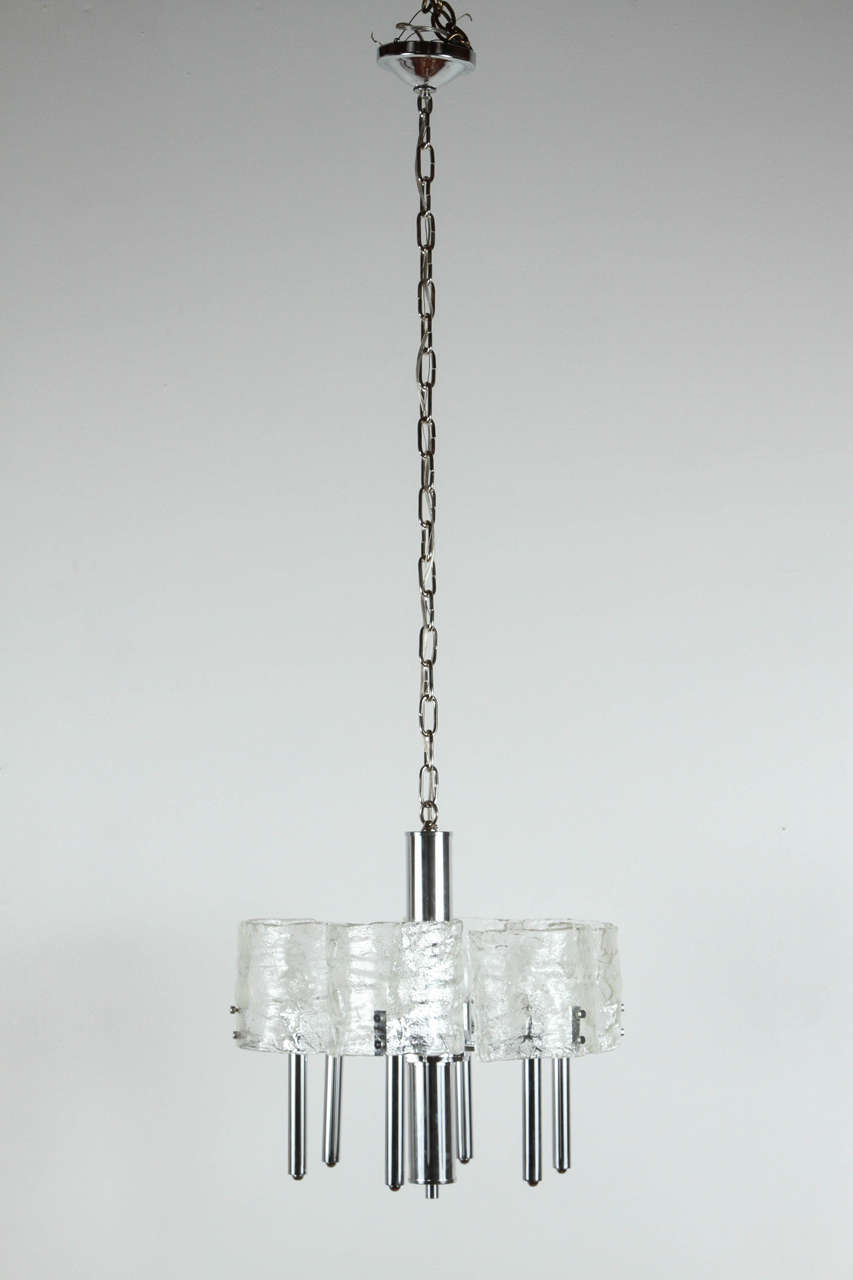 Six-arm chandelier in the style of Kalmar; newly rewired for six 75 watt bulbs.