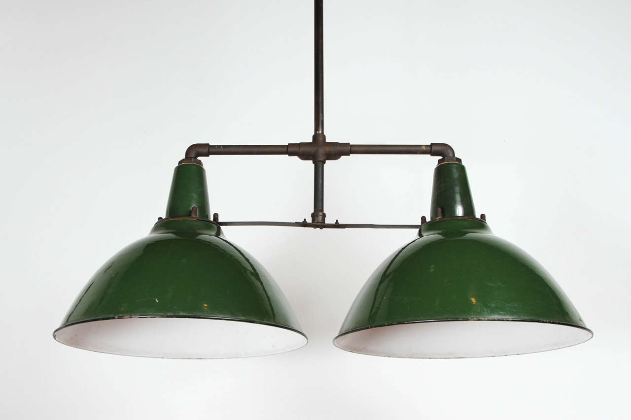 American Double Enameled Industrial Light Fixture For Sale