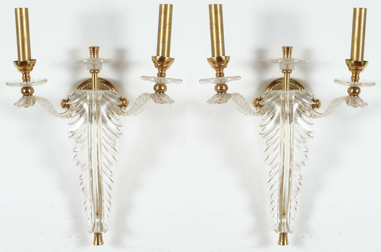 Pair of Lucite and Brass Sconces at 1stDibs