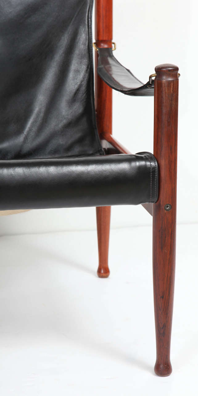 Mid-Century Modern Danish Rosewood and Black Leather Armchair by Erik Worts