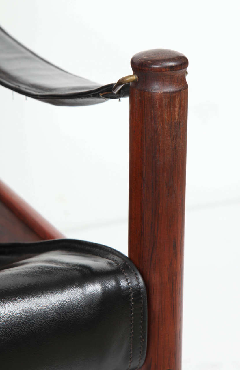 Danish Rosewood and Black Leather Armchair by Erik Worts In Excellent Condition In New York, NY