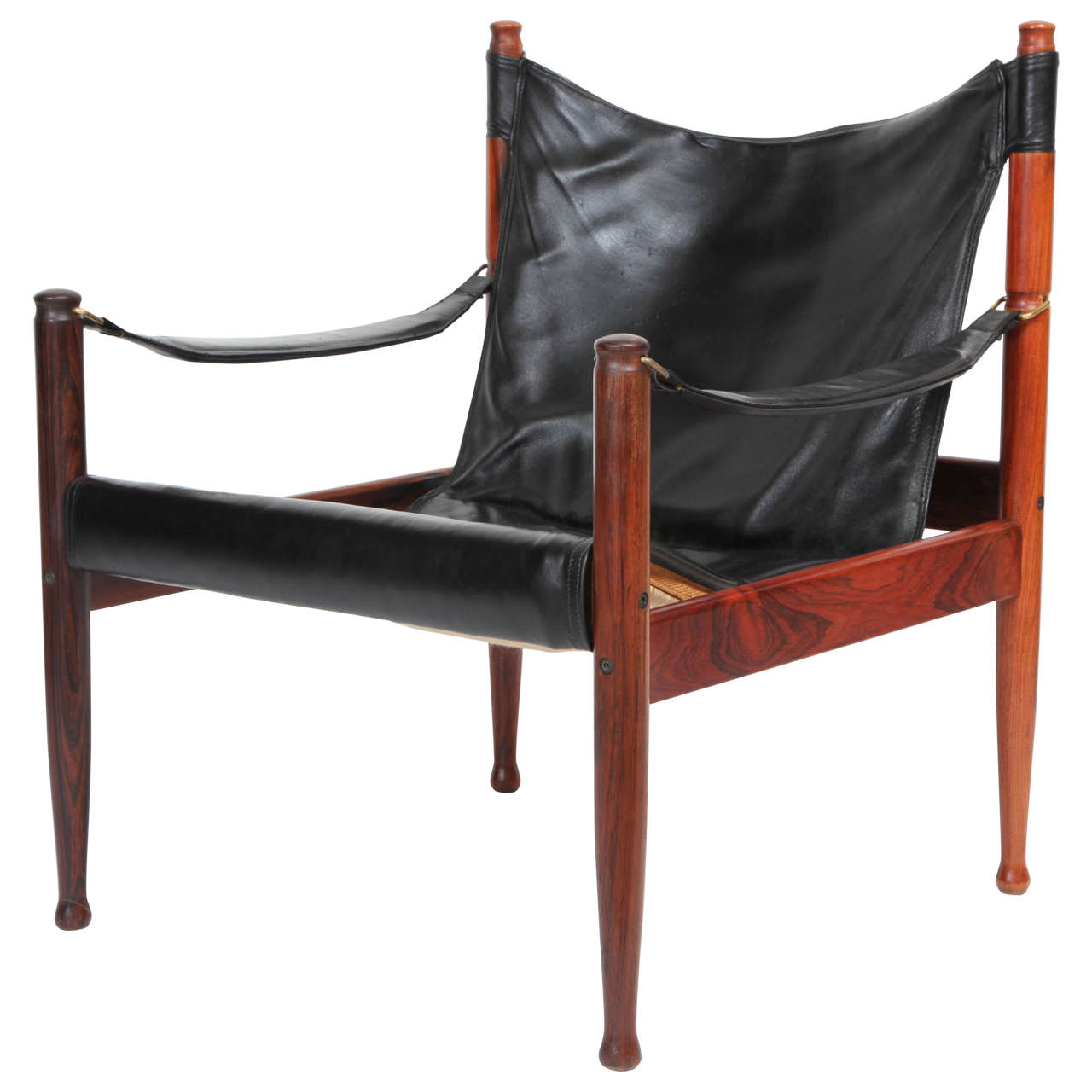 Danish Rosewood and Black Leather Armchair by Erik Worts