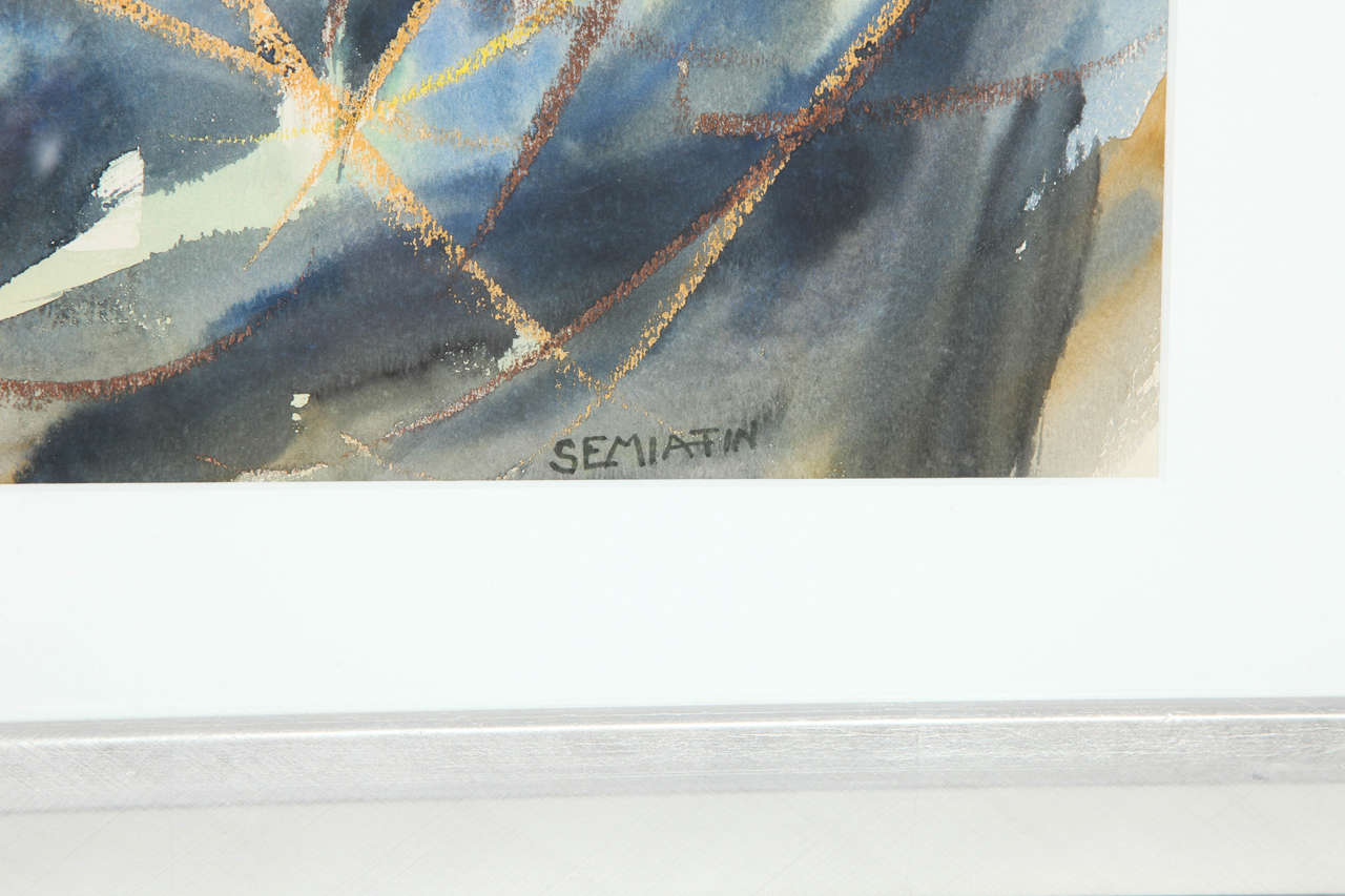Jacob Semiatin-Aquarell in Larson Juhl Blattsilberrahmen (amerikanisch) im Angebot