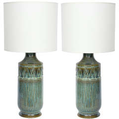 Danish Modern Blue and Green Glazed Ceramic Lamps