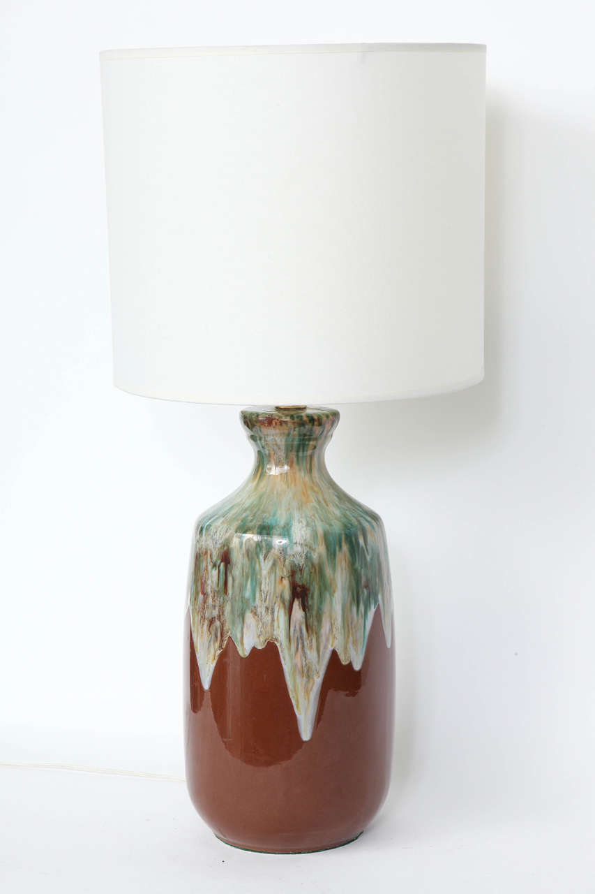 Scandinavian Modern Pair of Danish Modern Drip Glaze Ceramic Lamps