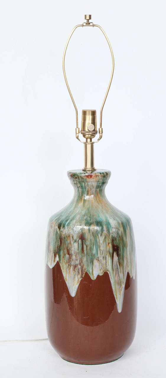 20th Century Pair of Danish Modern Drip Glaze Ceramic Lamps