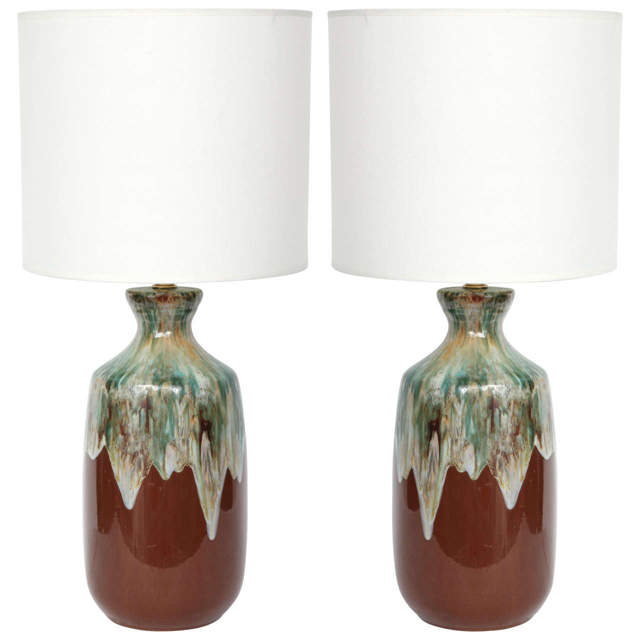 Pair of Danish Modern Drip Glaze Ceramic Lamps