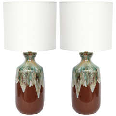 Pair of Danish Modern Drip Glaze Ceramic Lamps