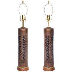 Pair of Incised Graphic Pattern Lamps by Bitossi