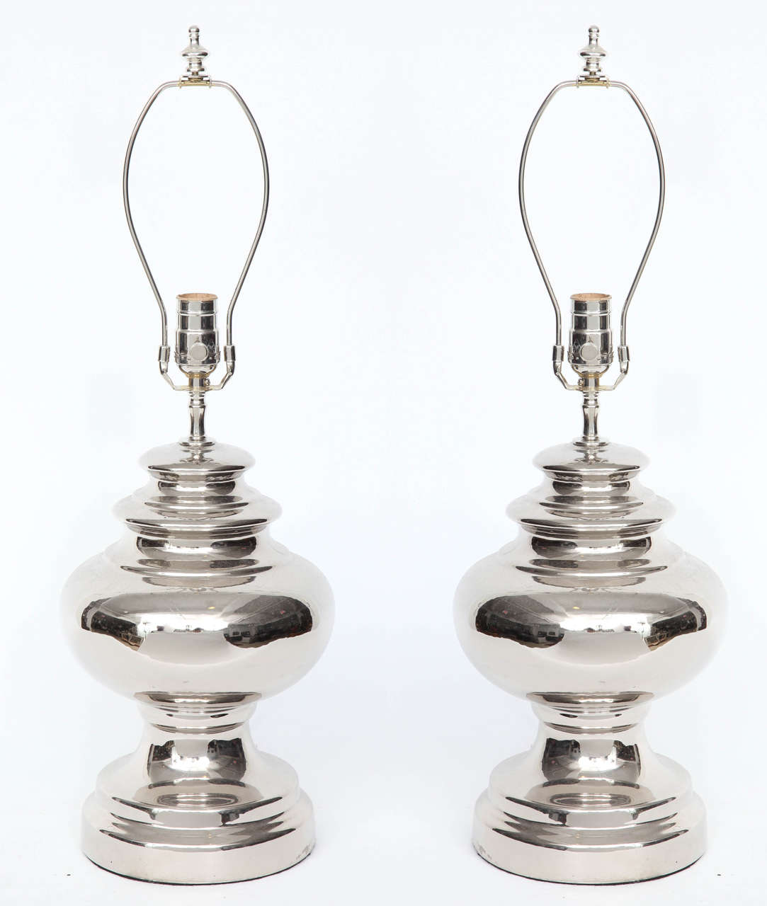 Pair of Scandinavian Modern platinum glazed ceramic lamps by Bitossi for Bergboms. Rewired for use in the USA, 100W max bulb.