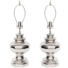 Pair of Silver Metallic Glazed Ceramic Lamps by Bergboms 10