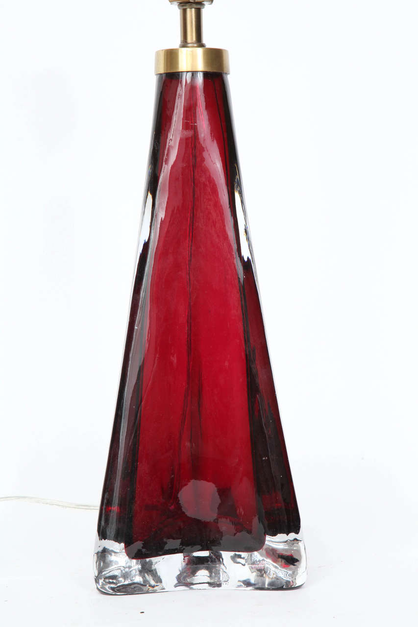 Swedish Carl Fagerlund for Orrefors Cranberry Red Crystal Lamp