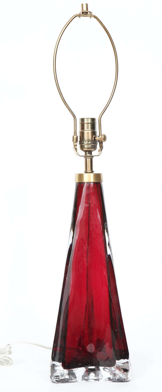 Carl Fagerlund for Orrefors Cranberry Red Crystal Lamp 4