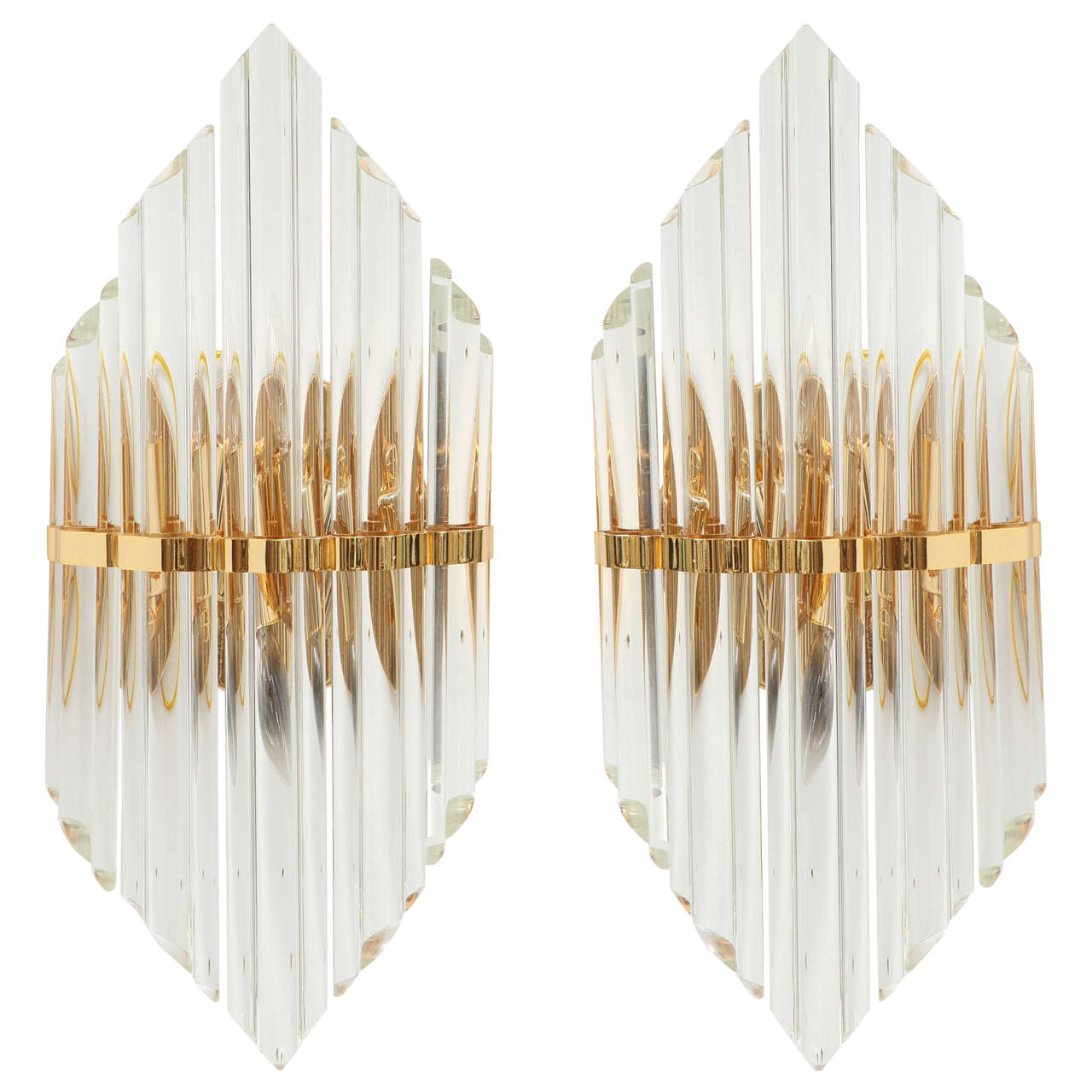 Camer Gilt Brass and Crystal Sconces, Two Pairs