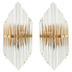 Camer Gilt Brass and Crystal Sconces, Two Pairs