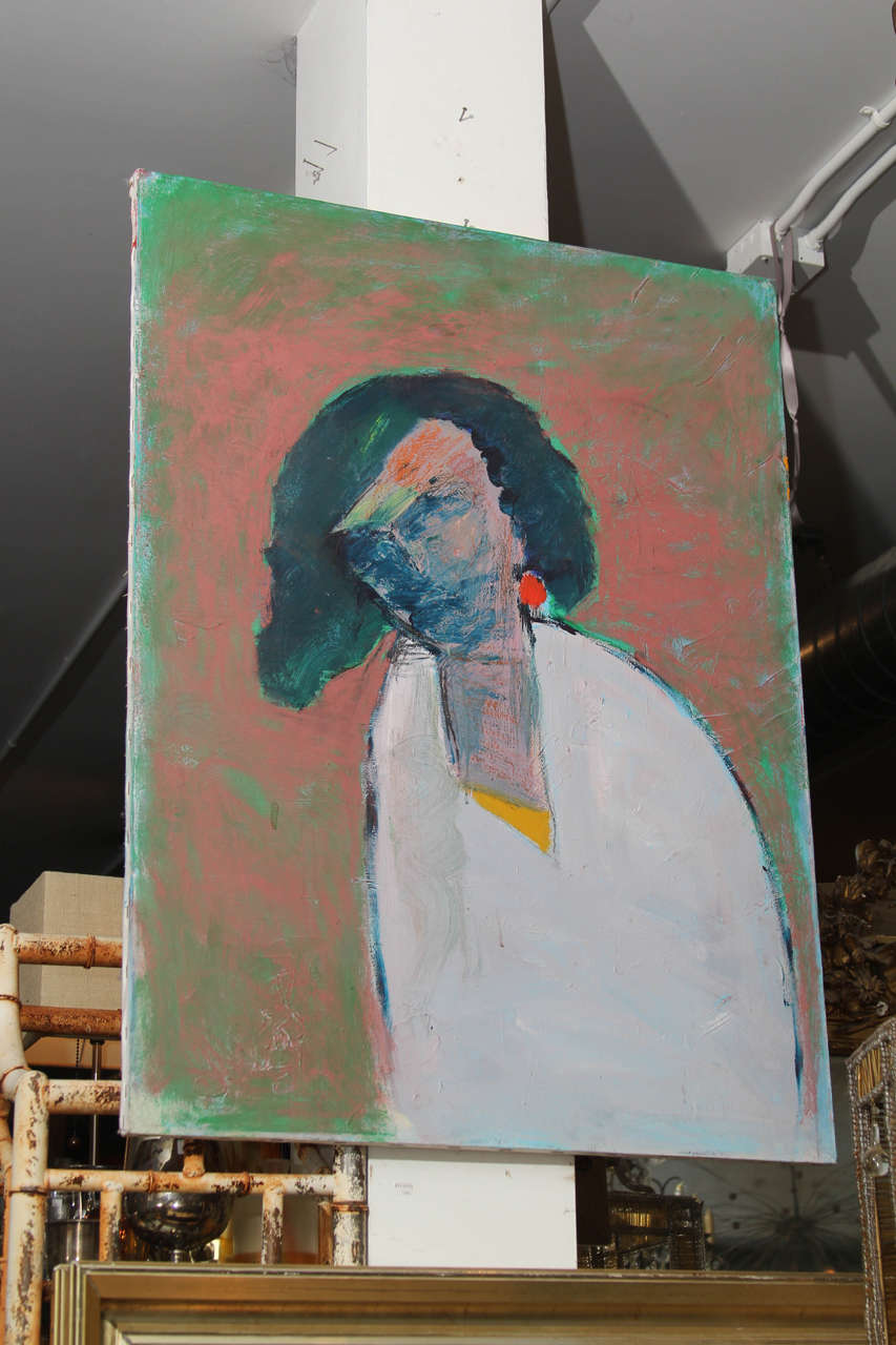 
Large unframed portrait of woman. Great colors, strong subject.