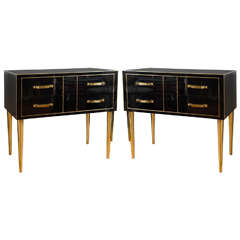 Pair of 1950s Italian Black Glass Chests of Drawers