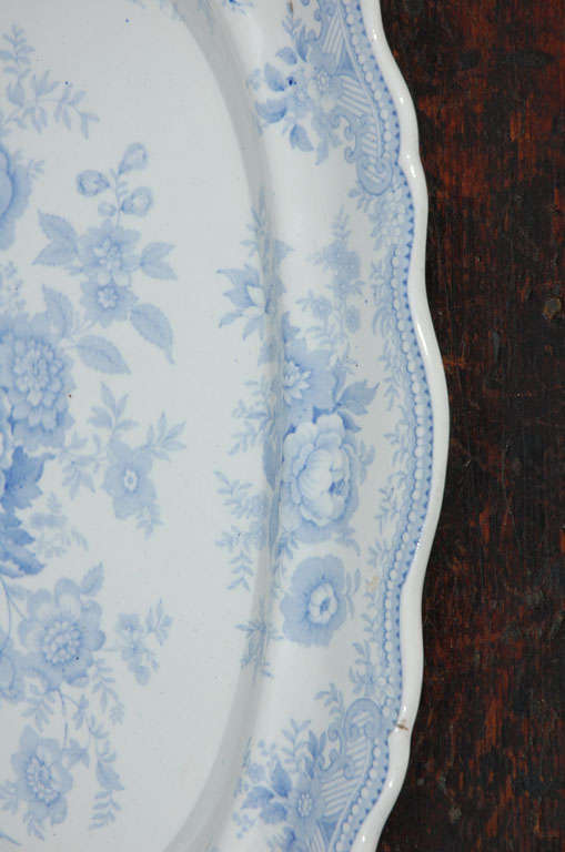 19th Century Blue & White  Asiatic Pheasant Platter 1