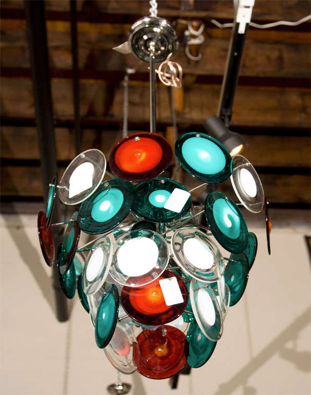 Late 20th Century Murano Glass Art Deco Style Glass Disc Fixture For Sale