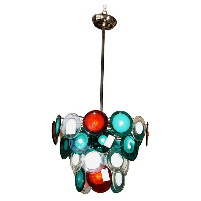 Murano Glass Art Deco Style Glass Disc Fixture For Sale