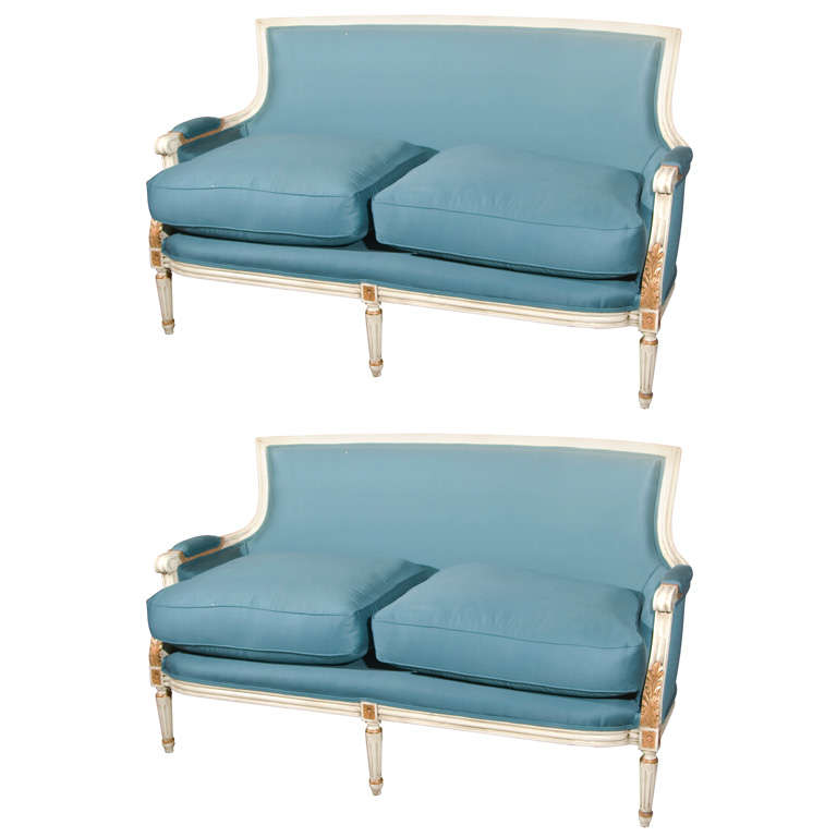 Pair of Blue Settees Stamped Jansen