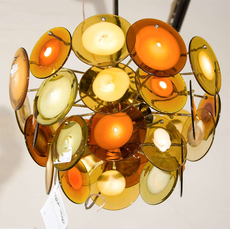 Pair of Art Deco Style Glass Disc Fixture With Beautiful Retro Orange Glass In Good Condition In Stamford, CT